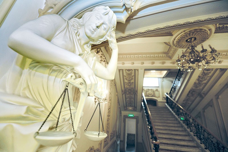 The statue of Lady Justice Themis on April 5 at the Supreme Court of Ukraine in Kyiv. 